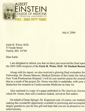 Earle B. Weiss, MD '61 Student Research Fellowship